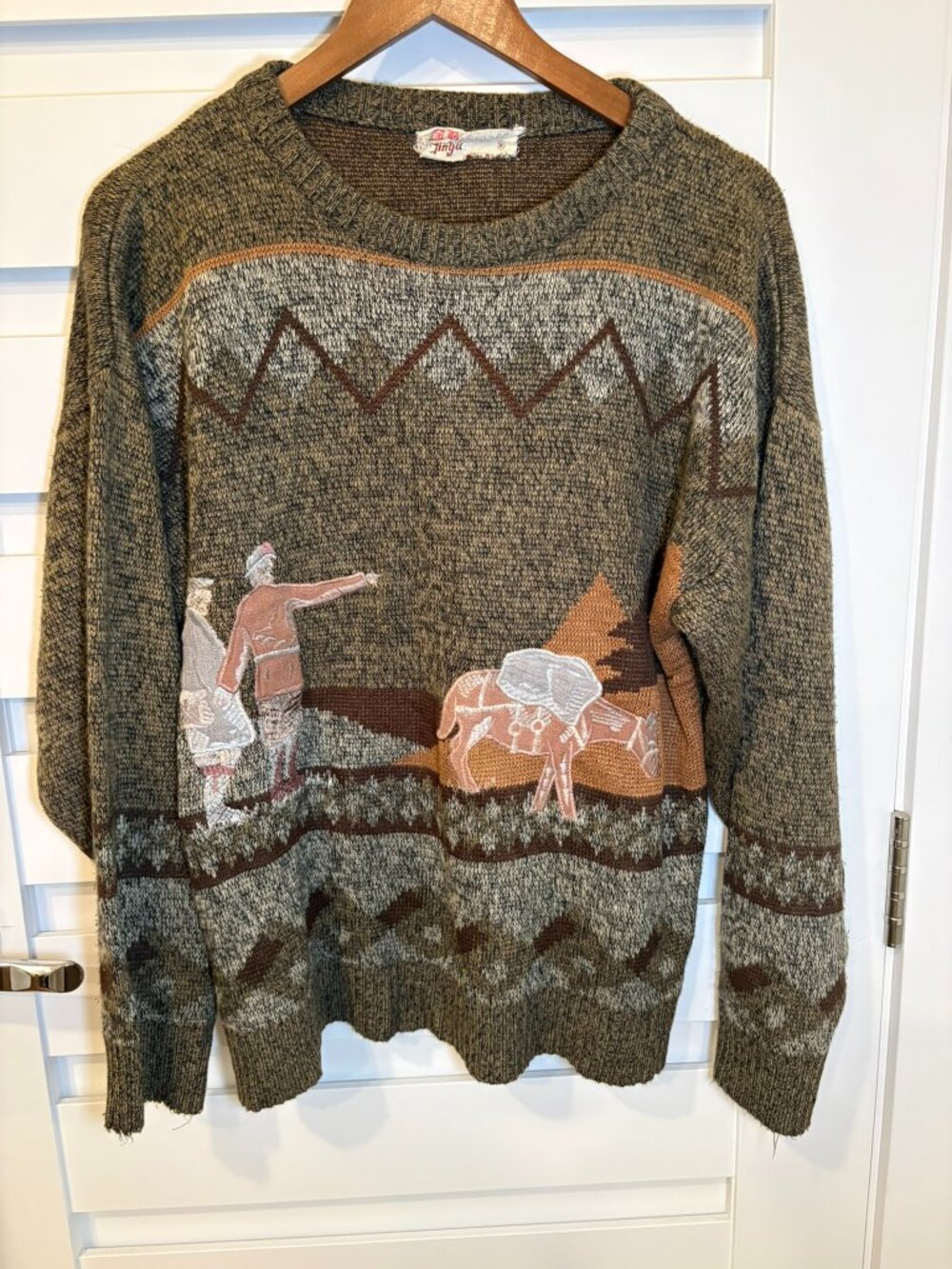Jinya Vintage Novelty Landscape Knit Sweater Eclectic Grandpa Olive L XL - Picture 4 of 8
